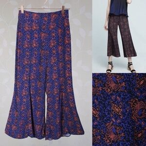 Anthropologie Elevenses Tessie Cropped Pants Boho Whimsy Purple Flowy Flare